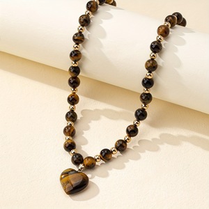 Collana Maillard con Occhio di Tigre per Donne, Ciondolo Naturale a Forma di Cuore, Catena con Perline, Sfera Geometrica Diamantata, Ispirazione Buddista, Vendita all'Ingrosso - Product Image 6