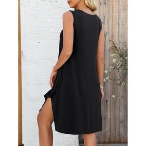 Anrabess Vestido casual fluido sin mangas con dobladillo asimétrico para mujer, corte holgado, cuello redondo, para verano, playa, vacaciones, crucero, corto - Product Image 6