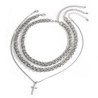 3 pcs/Set Chaînes épaisses en couches séparables avec pendentif croix Collier pour femmes Trendy Lady Daily Accessories Neck Fashion Jewelry