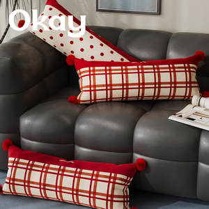 Okay Long Pillowcase Oblong Red Polka Dot Plaid Striped Festival Style Removable Cover For Sofa Bed Car Decorative Throw Pillow - Product Image 5