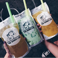 Kantong Minuman Sekali Pakai 250ml Transparan, Dapat Ditutup Kembali, Kemasan Smoothie Jus, Kantong Minuman dengan Sedotan