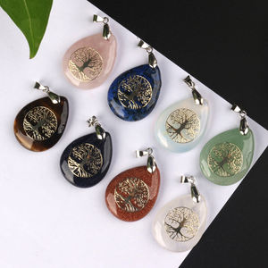Pendentif en cristal naturel en forme de goutte d'eau avec peinture Arbre de Vie pour bijoux féminins - Vente en gros - Product Image 4