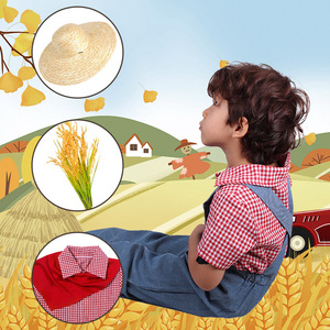 Disfraz de granjero para niños con sombrero de paja y traje de cultivo de trigo para cosplay y desfiles de moda - Product Image 2