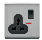 Prise murale grise en acier inoxydable avec 3 broches 13A et 2 ports USB