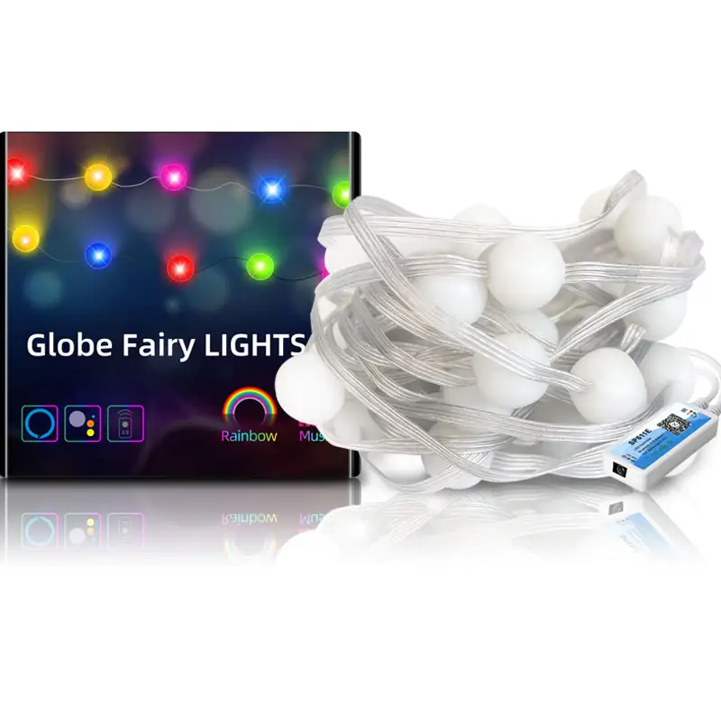 Smart APP + remove control Dynamic multi-color mode 16 million colors are available Globe Fairy string lights