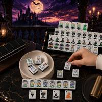 Livraison rapide, jeu de mahjong américain complet de la série Black Ghost pour Halloween, jeu de société miniature portable en acrylique durable avec 160 tuiles
