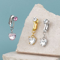 Lingchee Nouveau Anneau de Nombril à Clipser Non Perçant avec Zircon en Forme de Cœur, Bijoux de Piercing en Gros