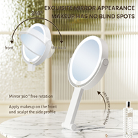 Vente chaude Portable Pliable 1X/10X Miroir de Maquillage LED Double Face Zoom 10X Personnalisé pour une Utilisation de Bureau de Voyage