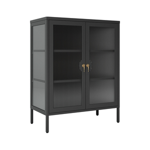 Vitrina Moderna Ecológica de Acero y Vidrio BIZOE BZG07-1 con 2 Cajones, 2 Estantes y Puerta Plana para Sala de Estar y Hogar - Product Image 5