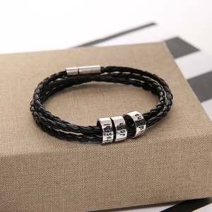 Personalizzata In Acciaio Inox Uomini Braid Braccialetto Nero con Piccolo Personalizzata Perline <span class=keywords><strong>Accessori</strong></span>, Braccialetto di Cuoio - Product Image 6