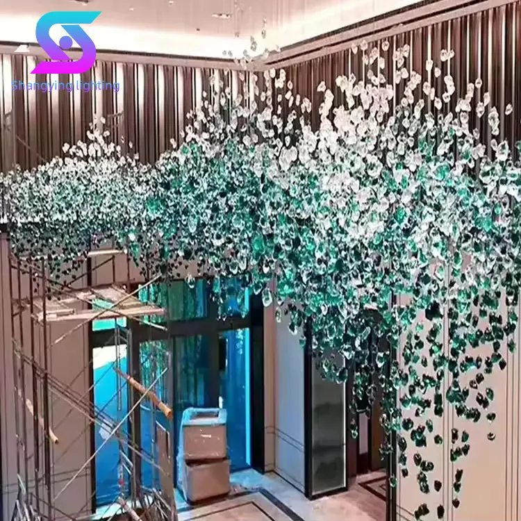 इंजीनियरिंग अनुकूलित लैंप ग्लास लक्जरी सजावट शो रूम बड़ा होटल लॉबी क्रिस्टल कस्टम आधुनिक ग्लास चंडेलियर प्रकाश