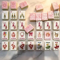 Jeu de Mahjong américain rose marbré pastel avec tuiles à motif de parfum de champagne mignon et étui de rangement pour jeu de fête pour filles
