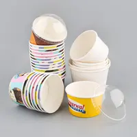 Disposable Paper Ice Cream Cups with Lids, 4 oz, 5 oz, 6 oz