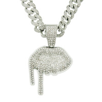 Collier pendentif lèvres gouttelettes style Iced Out, entièrement pavé de zircone cubique, chaîne cubaine en or et argent, bijoux Hip Hop Bling pour unisexe