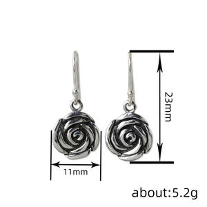 E4558 Orecchini Pendenti a Rosa in Argento Anticato 925, Stile Vintage, Gioielli da Donna per Uso Quotidiano - Product Image 6