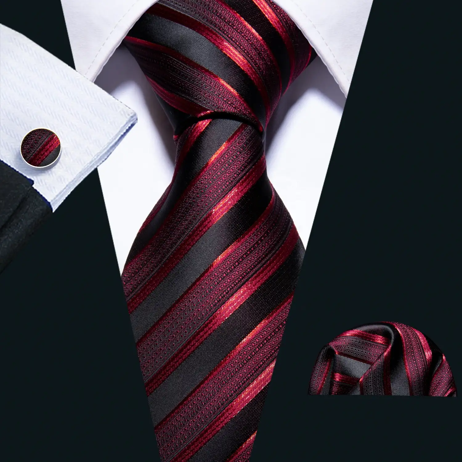 Gravata de pescoço de seda masculina, gravata personalizada para negócios, casamento, listrada, vermelha, conjunto de gravatas de seda