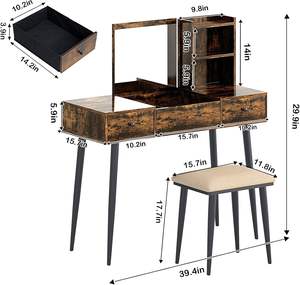 Dareko vanité moderne en bois sans miroir et lumières coiffeuse ensemble station de <span class=keywords><strong>charge</strong></span> corps humain <span class=keywords><strong>induction</strong></span> étagères ouvertes - Product Image 5