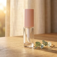 Tube de brillant à lèvres rond en verre de 10 ml, conteneur de gloss à lèvres à fond épais, emballage cosmétique vide avec pinceau et capuchon en plastique, logo personnalisé