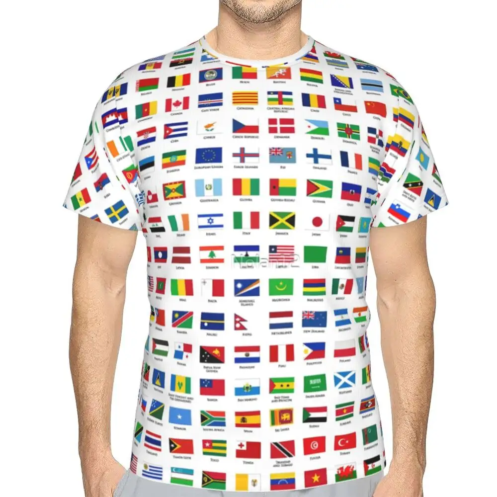 World Flags T-shirt Promo Top Quality Men's T Shirt Print Humor Graphic Tops Tees European Size