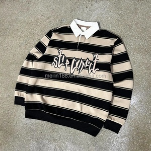 เสื้อโปโลปักโลโก้ตามสั่ง ผ้าฝ้ายเจอร์ซีย์ 100% แขนยาว ทรงบ็อกซี่ ตัดเย็บแบบครอป ลายทาง สำหรับผู้ชาย - Product Image 1