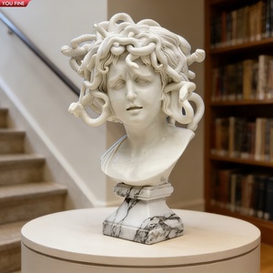 YOUFINE Buste de Méduse en marbre <span class=keywords><strong>blanc</strong></span>, sculpture grecque mythologique de la Gorgone sculptée à la main pour musée et bibliothèque - Product Image 2