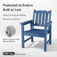Chaise de jardin bleue résistante aux intempéries, chaise de salle à manger d'extérieur avec dossier incurvé pour jardin, véranda, piscine et terrasse