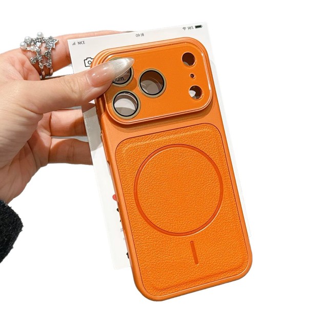 Leather Pattern TPU+PC Magnetic Phone Case for 17 Pro Max with Shockproof 360 Protection and Glass Lens Protection Film