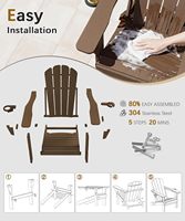Chaise Adirondack moderne en HDPE, design portable et confortable, résistante à l'eau, avec 2 porte-gobelets et dossier réglable en 3 positions (stock US)