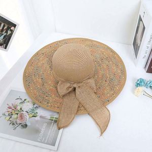 Chapeau de soleil en paille tressé pour femme, coloré, à large bord, à calotte plate, avec visière brodée en 3D, pour la plage, les voyages et la pêche, vente en gros - Product Image 3