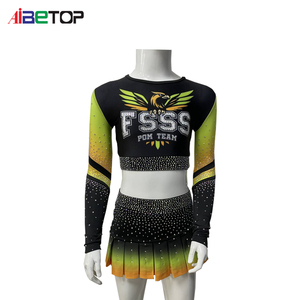 KPOP-Inspired Black Green Gold Ombre Cheer Crop Top Set | Rhinestone <strong>Pom</strong> <strong>Team</strong> <strong>Uniform</strong> for Idol-Level Energy &amp; Style - Product Image 1