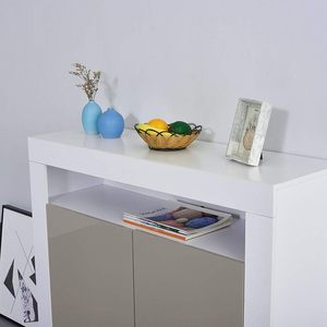 2-Door <strong>Modern</strong> Oak Panel Design LED <strong>Sideboard</strong> with High Gloss Fronts Large Capacity <strong>Grey</strong> Finish Living Room Cabinet - Product Image 5