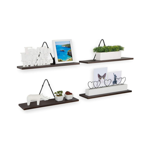 Moma <strong>Walnut</strong> Wood <strong>Floating</strong> Wall Mount <strong>Shelves</strong> 4-piece Farmhouse Decor Set with Triangle Bracket for Living Room - Product Image 4