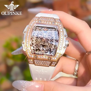 Montre OUPINKE 3225 pour femme, grand cadran squelette, mécanique, diamants, luxe, étanche, automatique. - Product Image 3