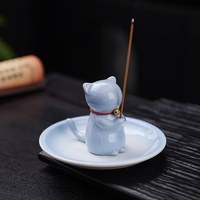 Porte-encens en céramique chinoise motif chaton de dessin animé, brûleur d'aromathérapie, ornement de table à thé, boîte en papier pour intérieur