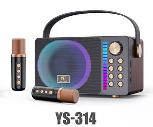 YS-314 10W 4인치 나무 케이스 듀얼 무선 마이크 라이트 컨트롤 보컬 컷 사운드 체인지 휴대용 노래방 기계 - Product Image 6