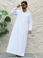 Vêtements islamiques du Ramadan, style décontracté musulman oriental, veste minimaliste pour homme avec poche zippée, couleur unie, peut être portée comme une robe extérieure