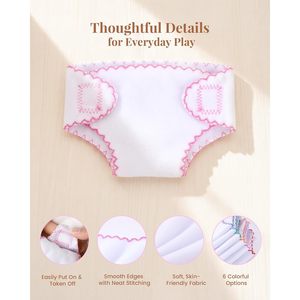 Pañales para muñecas Babeside, paquete de 6 para muñecas de 12-15 pulgadas, accesorios de tela lavables y reutilizables - Product Image 6