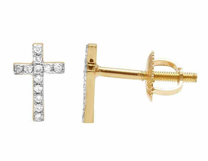 <b>Silver</b> Round Cut Cluster <b>Cross</b> Design <b>Earrings</b> with Lab Grown Diamonds 10K Gold Plated Hip Hop Party Jewelry - Product Image 3