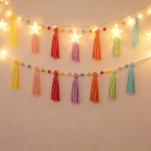 Fatto a mano Boho macramè appeso decorazione da parete eco-friendly di cotone con nappa in legno di perline con bandiera di natale arcobaleno - Product Image 5