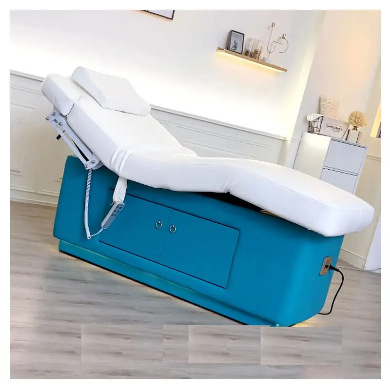 Mesa elétrica de massagem aquecida para salão de beleza, cadeira de tratamento de beleza e spa barata com luz LED