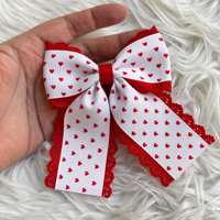 Nœud en gros-grain blanc à motif cœur rouge, fait main, accessoires de cheveux de boutique pour femmes et filles, cadeau de mariage, vente en gros