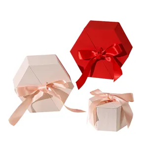 प्रेमी हेक्सागोन स्तंभकार उपहार बॉक्स के साथ रिबन फैशन कॉस्मेटिक बॉक्स स्क्वायर कार्डबोर्ड बॉक्स
