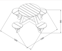 Mesa de Picnic Redonda Moderna de Madera con 4 Bancos Integrados, Ecológica, Resistente al Agua, Juego de Comedor para Exteriores con Orificio para Sombrilla para Jardín