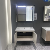 Ensemble de meuble-lavabo mural moderne avec vasque en céramique, armoire miroir, porte en acier inoxydable, profilé en aluminium facile à nettoyer