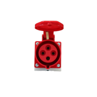 Connecteurs industriels électriques HFE HF-124 380V 32A triphasés 4 broches rouges à montage mural, protection IP44, boîtier en polyamide, contacts en laiton