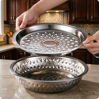 Grand saladier rond en acier inoxydable durable de style thaïlandais, 22cm, 25cm, 35cm, 45cm, 55cm, pour soupes et plats, avec motifs en relief, idéal pour la restauration