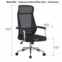 Chaise de bureau ergonomique chromée à dossier haut en maille, avec accoudoirs fixes et réglage en hauteur, pivotante, pour ordinateur et jeux