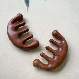 ODM Logo in legno pettine per capelli 100% eco-friendly portatile in legno di sandalo dorato Nyatoh in legno piccoli denti larghi pettini da massaggio - Product Image 1