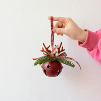 Clochette de Noël rustique en métal brodée à la main avec motif de bois de renne, à suspendre à l'arbre, décoration de Noël