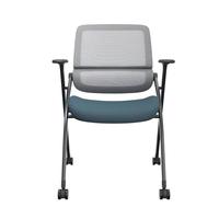 Chaise de conférence pliante de style moderne avec accoudoirs mobiles, roulettes et dossier double en maille